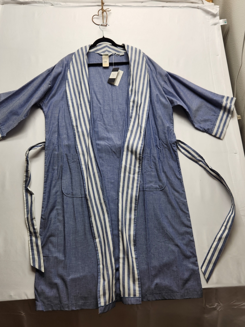 ⭐️Vintage NWT Christian Dior Monsieur Chambray Robe Striped 100% Cotton